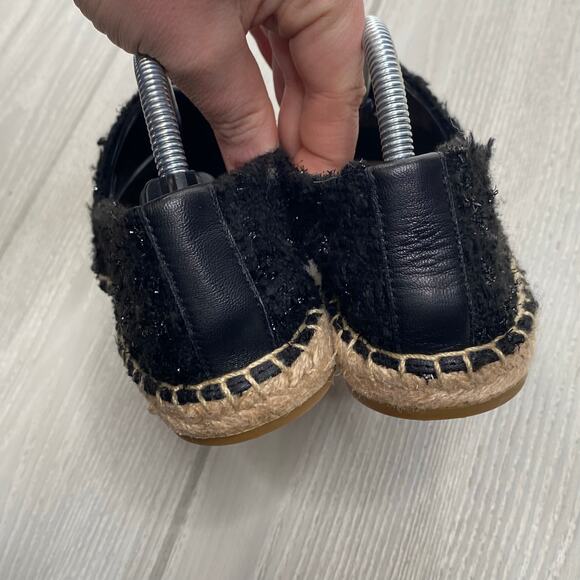 Tory Burch Womens Black Willa Tweed Pearl Logo Espadrille Slip On Flats Size 7.5 - Picture 10 of 10